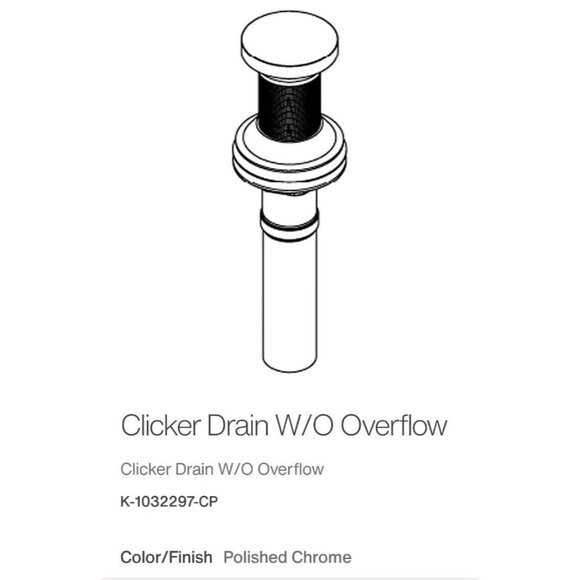 Kohler Clicker Drain W/O Overflow 1032297-CP Lot Of 3 Polished Chrome